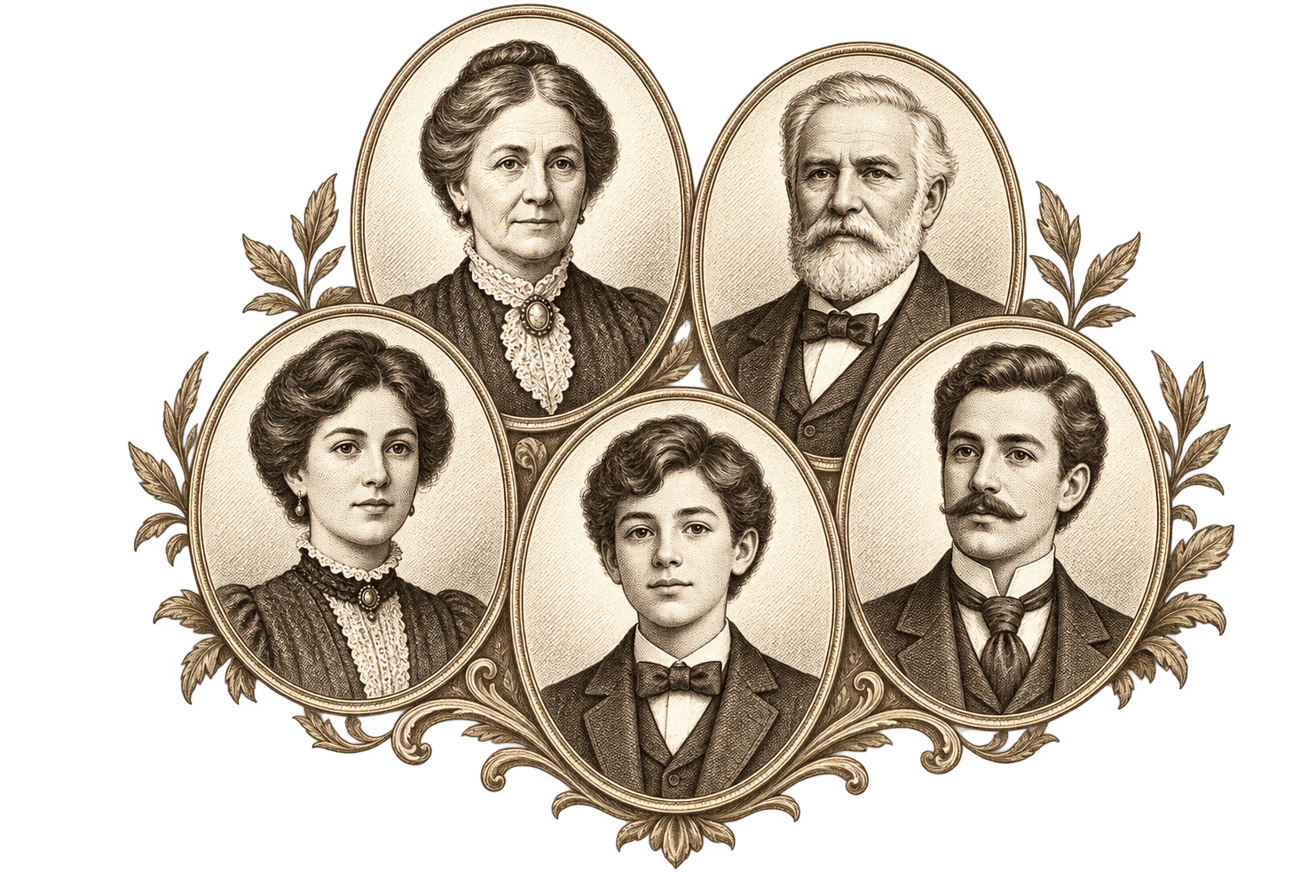 Retratos históricos de uma família