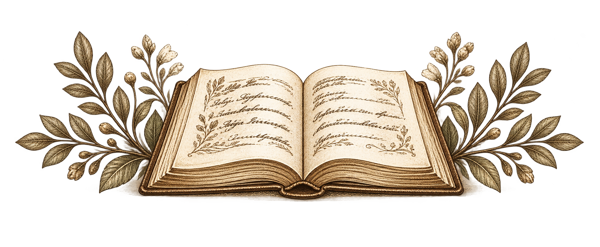 Livro aberto entre ramos botânicos